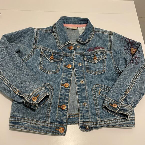 Levi Strauss Brand Girl's 4T Jean Denim Jacket Embroidered Floral - Picture 1 of 7